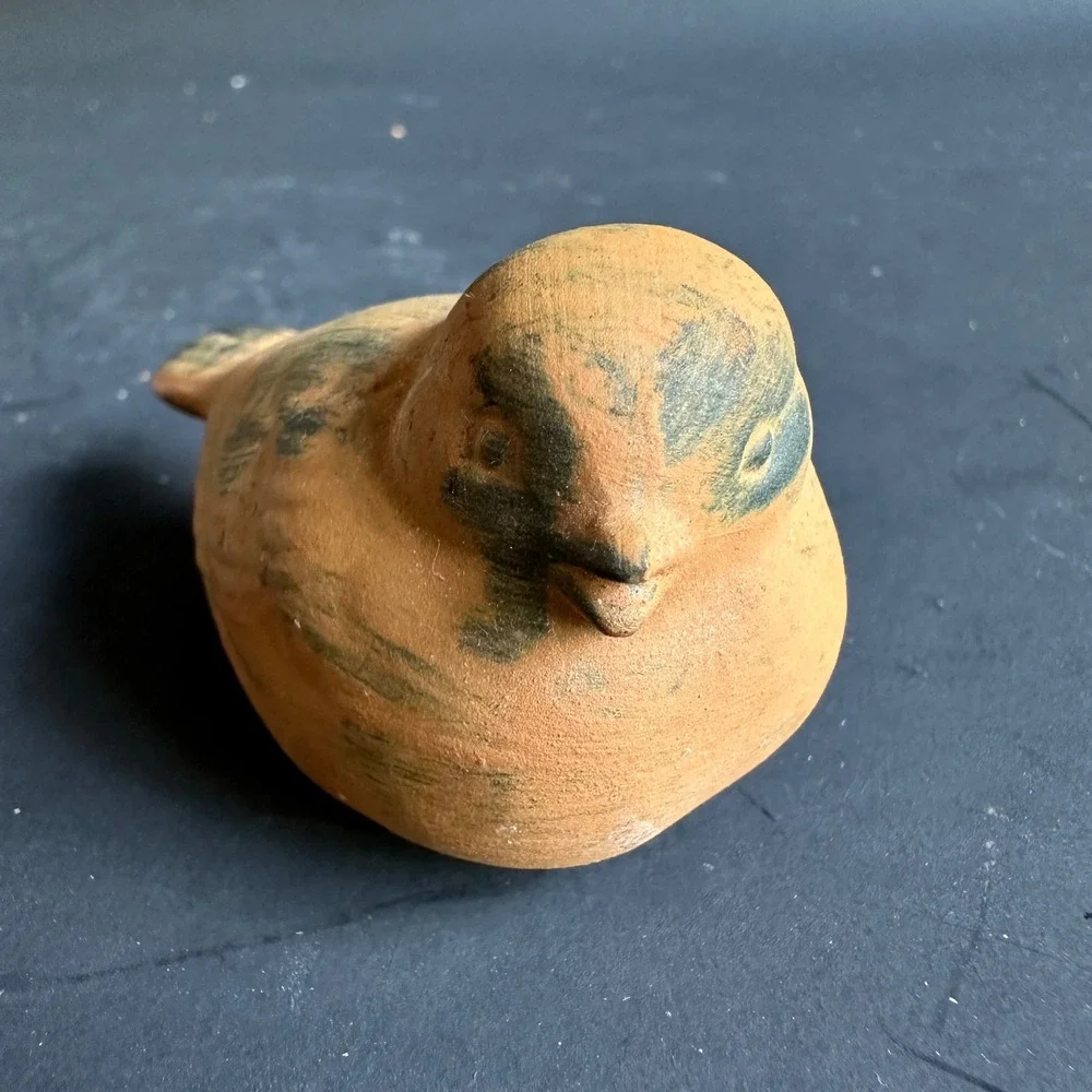 Terracotta Bird Figurine Rustic Clay Pottery Wabi Sabi Boho Shelf Decor Sparrow